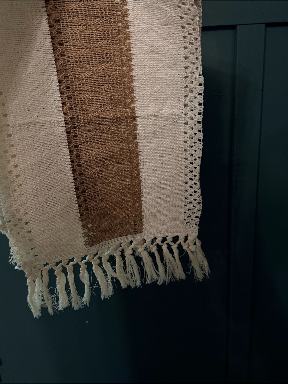 Woven Fringe table runner - Cream and Brown